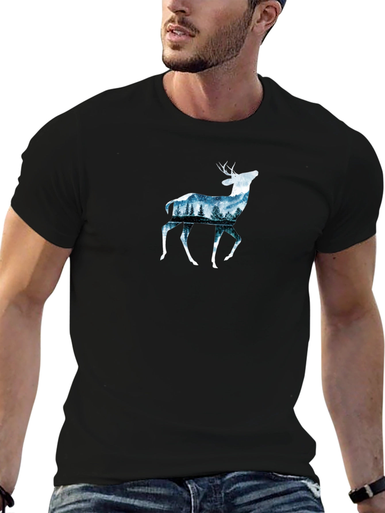 Black Deer Forest Graphic Tee - Nature Inspired Design view 6