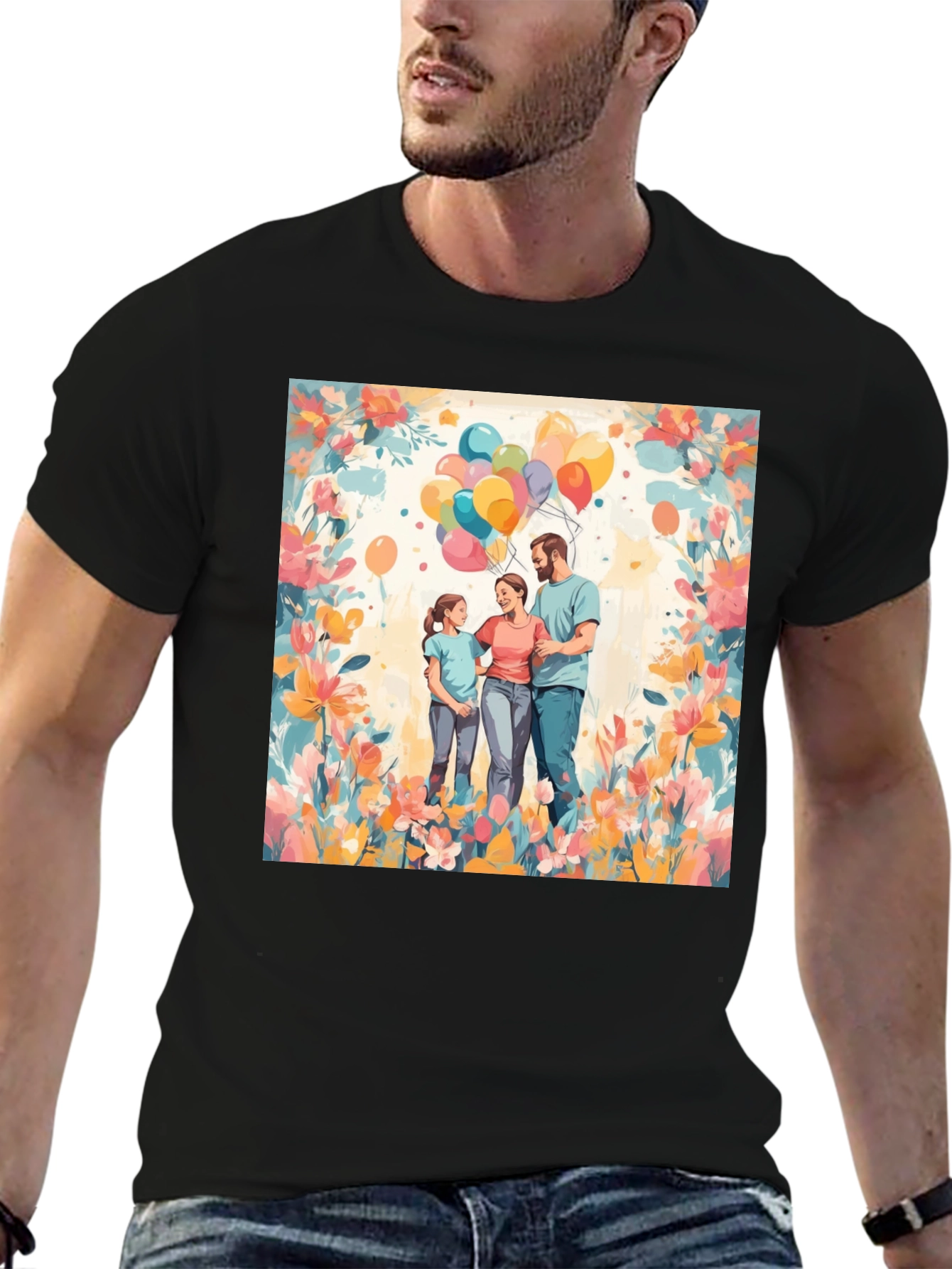 Black Family Balloon Art Black T-Shirt view 6