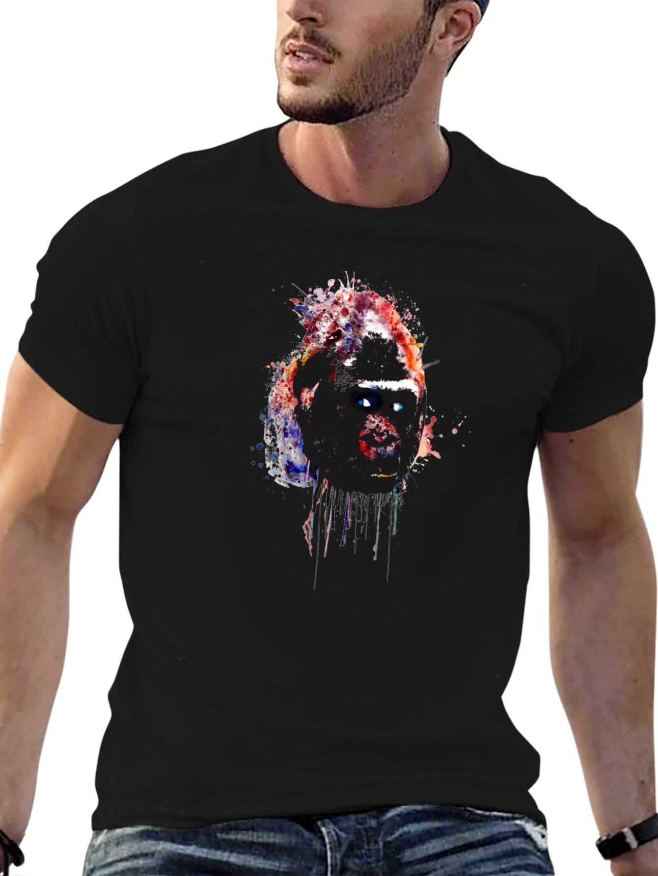 Black Abstract Gorilla Graphic Black T-Shirt view 6
