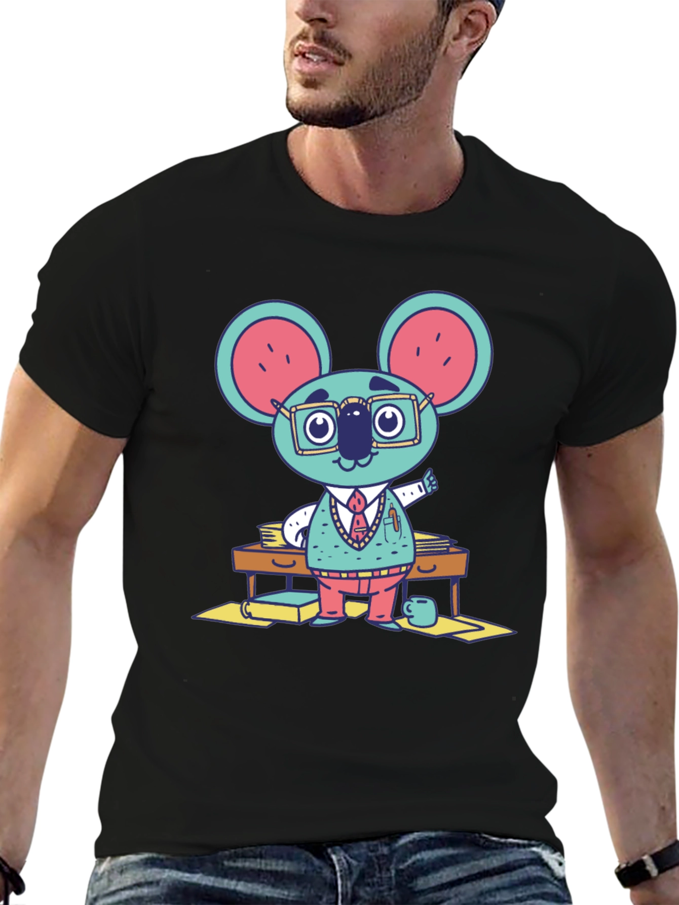 Black Quirky Koala Professor Graphic Tee view 6
