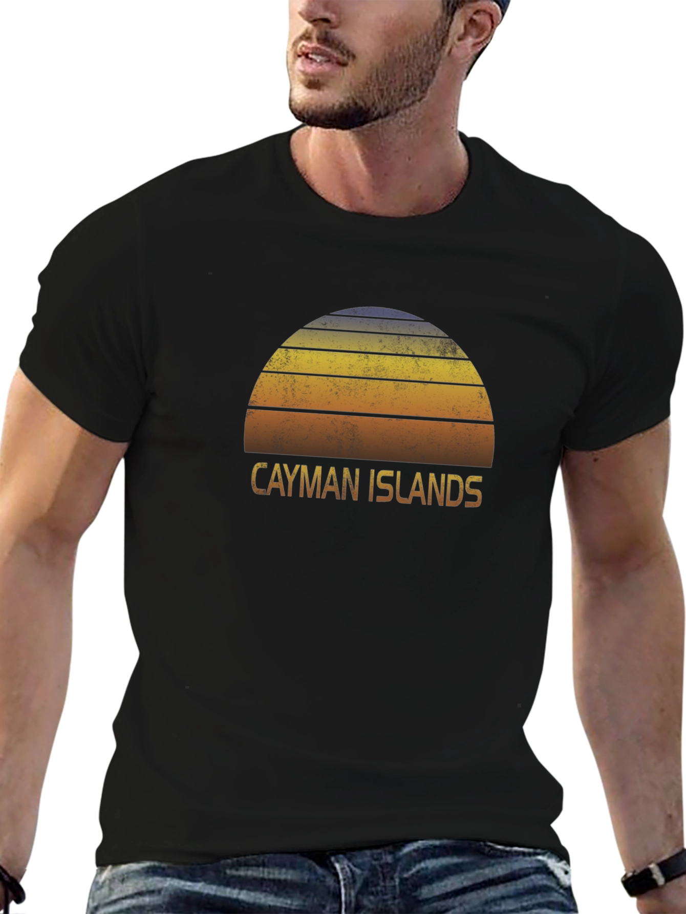 Black Cayman Islands Sunset Graphic Tee - Retro Style view 6