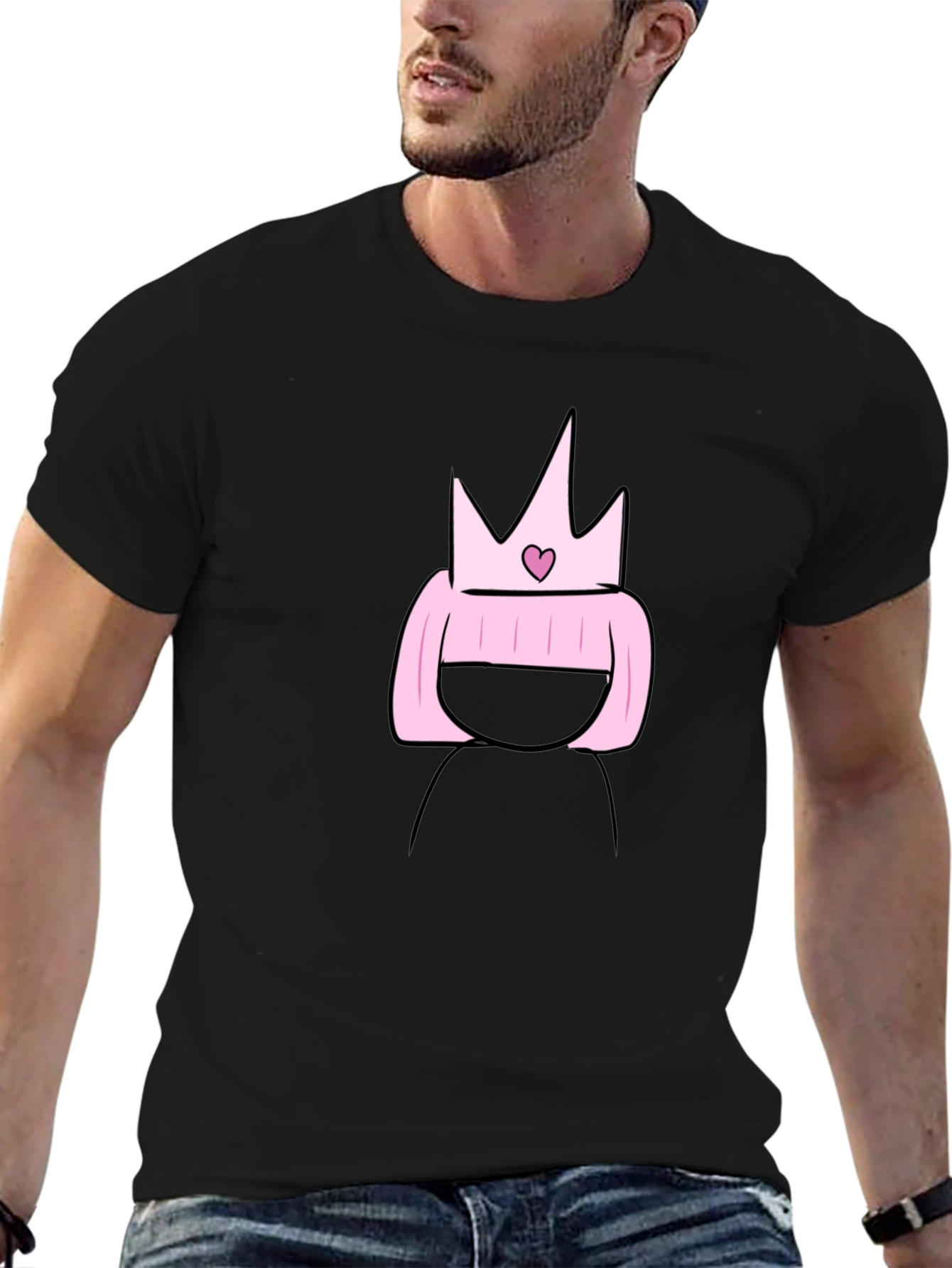Black Cartoon Princess T-Shirt - Black Cotton Tee view 6
