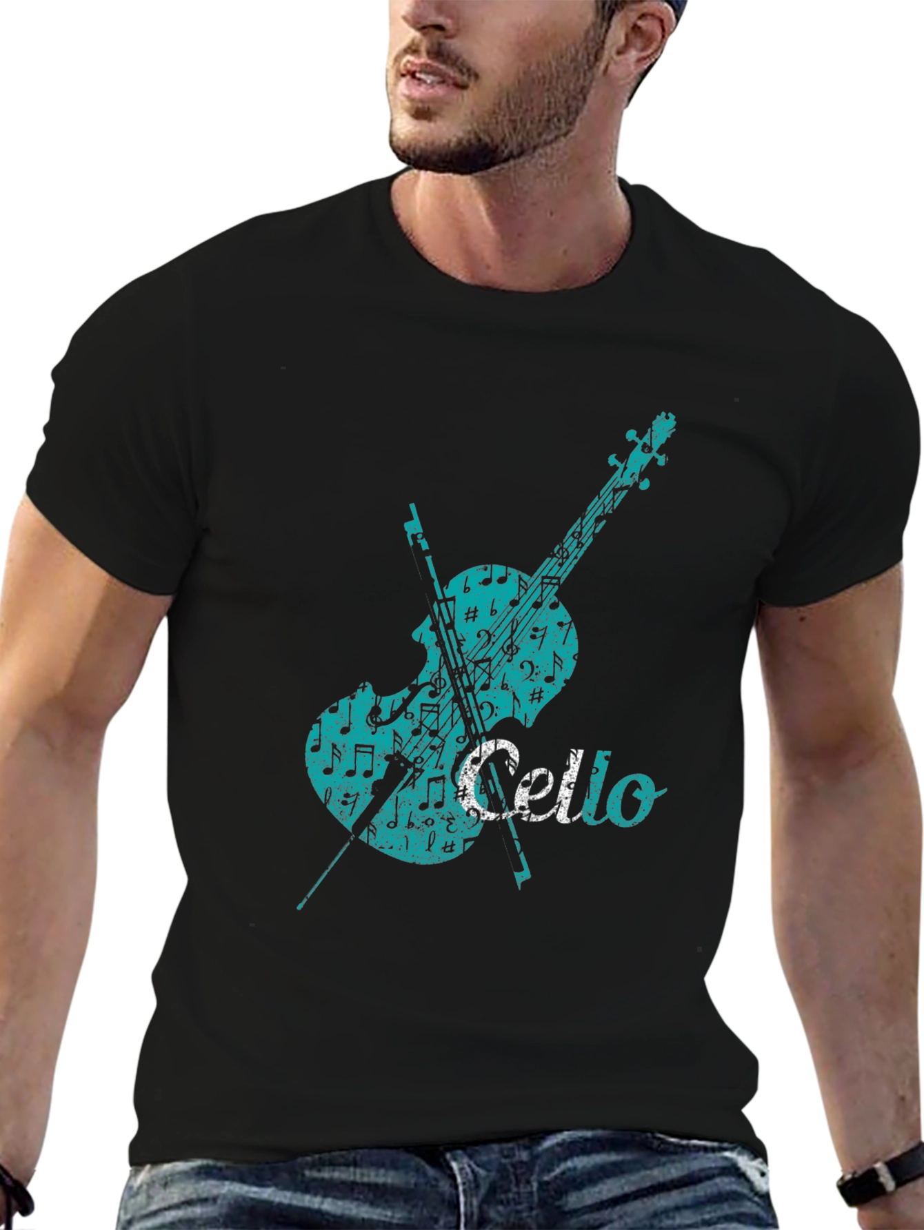 Black Cello Music Note Graphic Tee - Black Cotton view 6