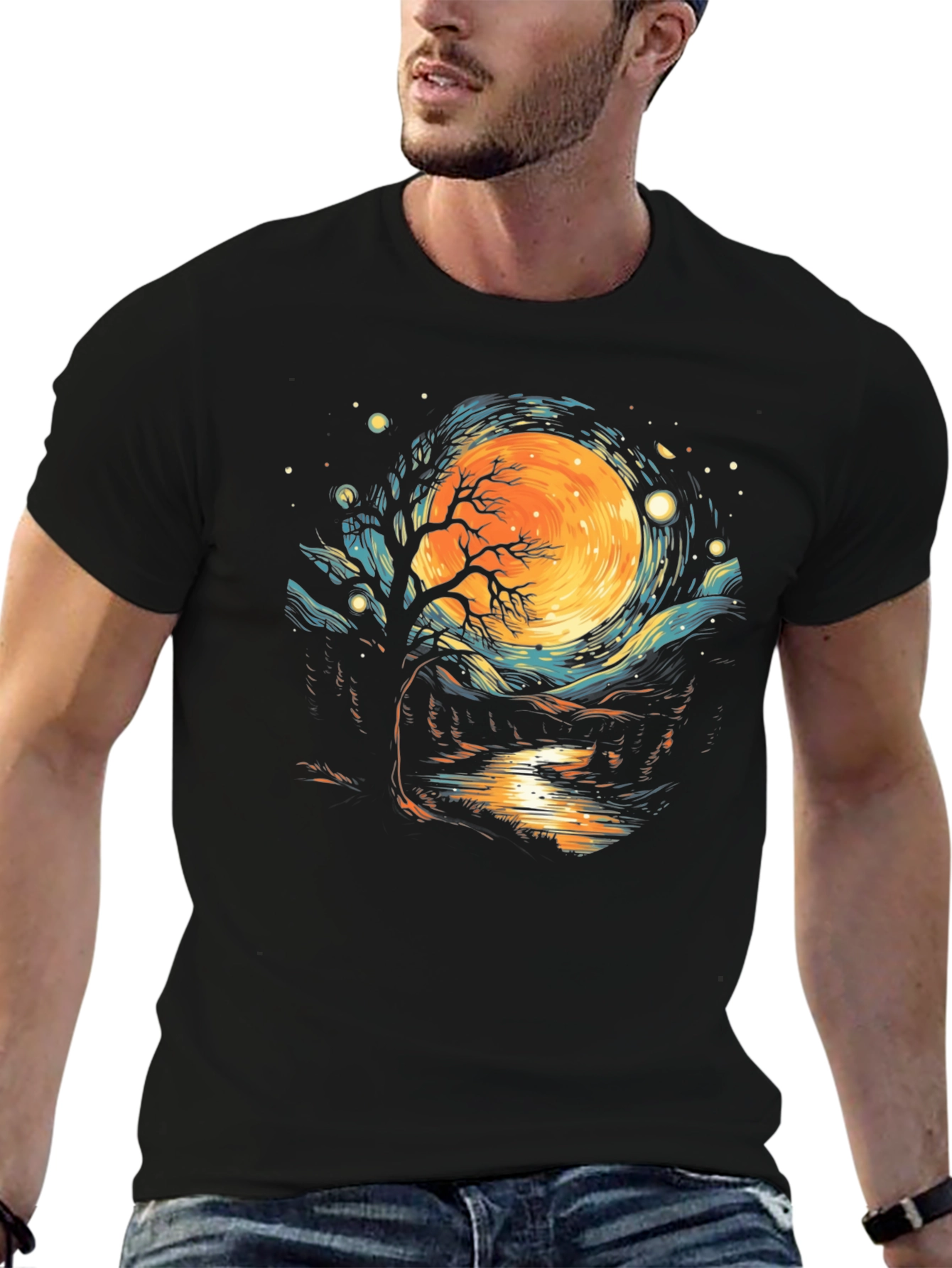 Black Nightscape Graphic Tee - Unique Artistic Design view 6