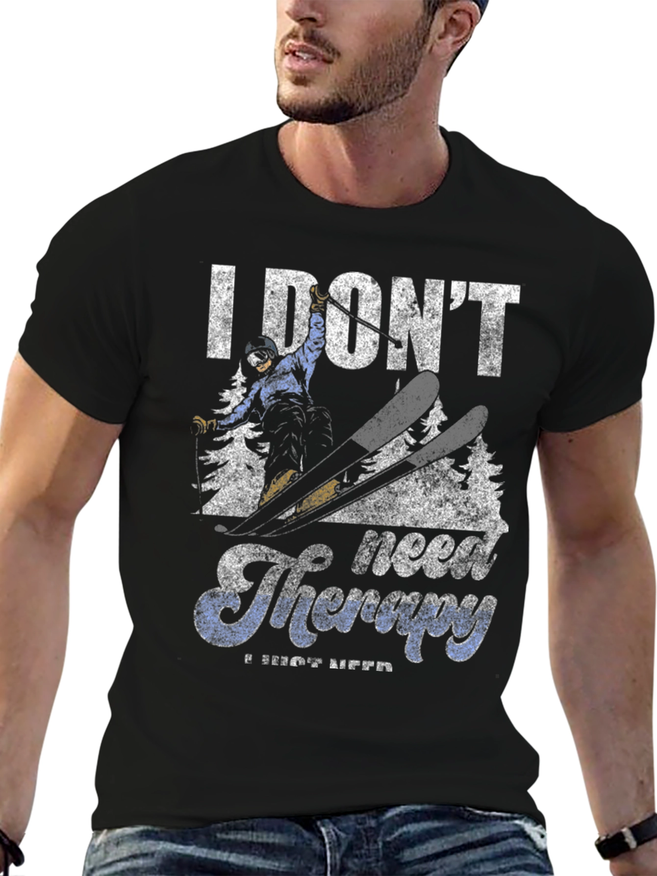 Black I Don't Need Therapy, I Just Need Skiing T-Shirt view 6