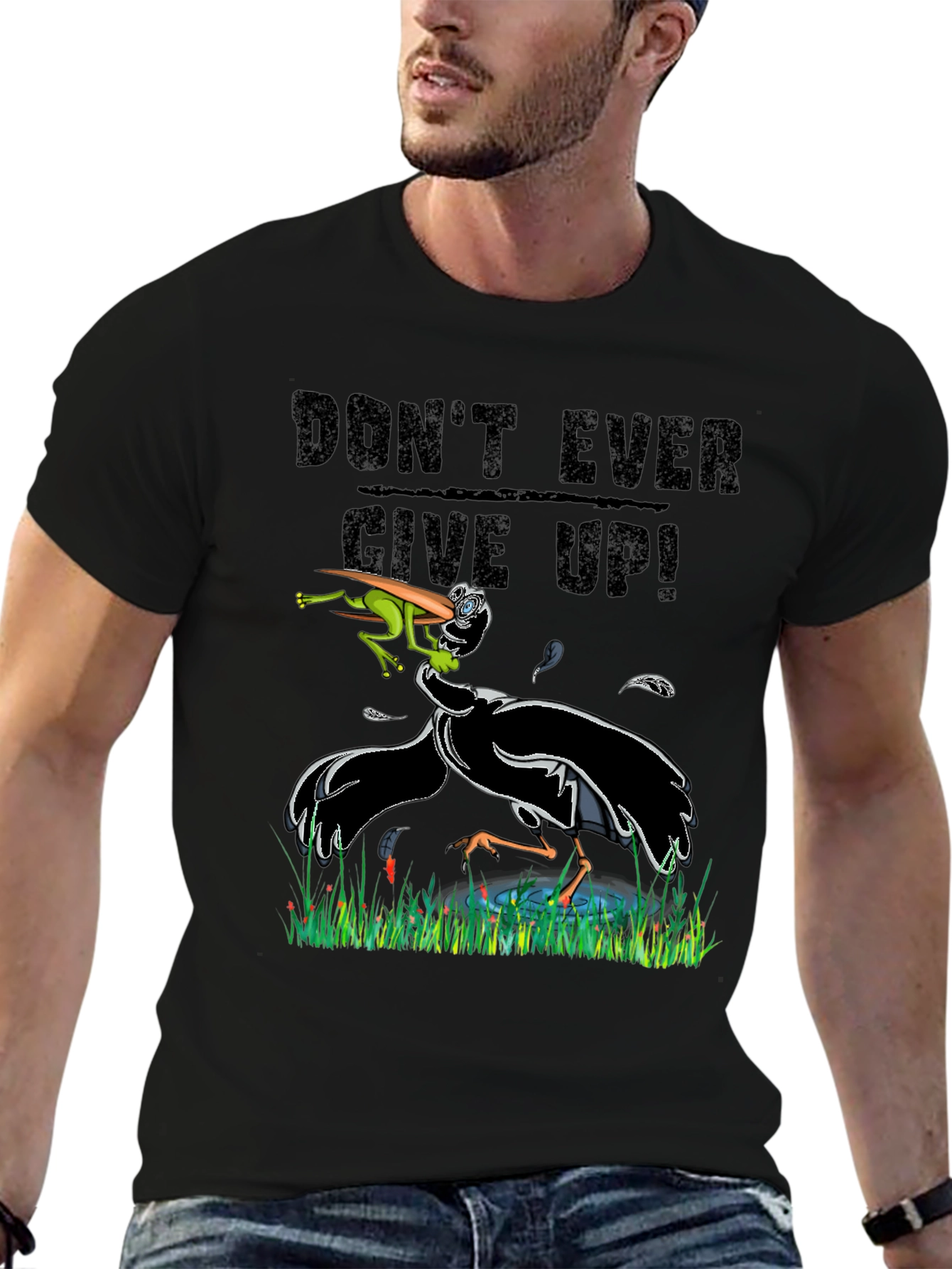 Black Don't Ever Give Up Funny Graphic Tee view 6