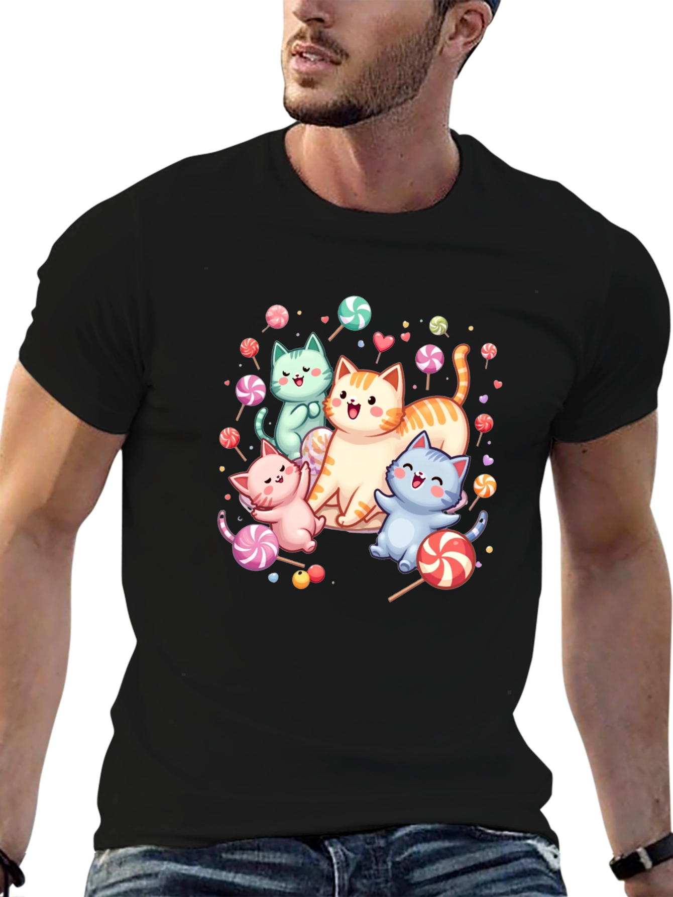 Black Cute Cats & Candy Black T-Shirt view 6