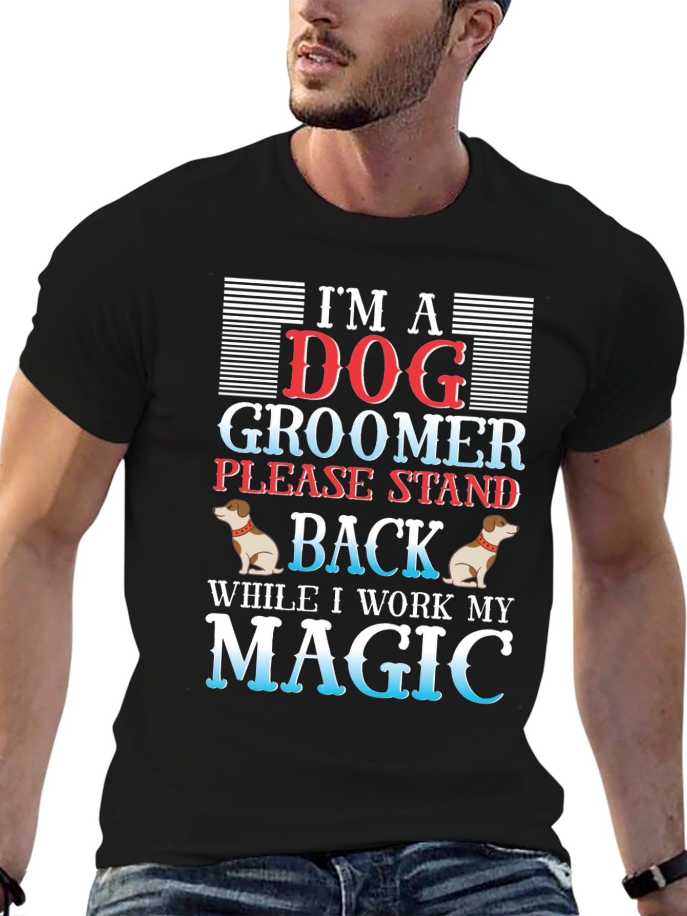 Black Dog Groomer Magic T-Shirt - Funny Pet Stylist Tee view 6