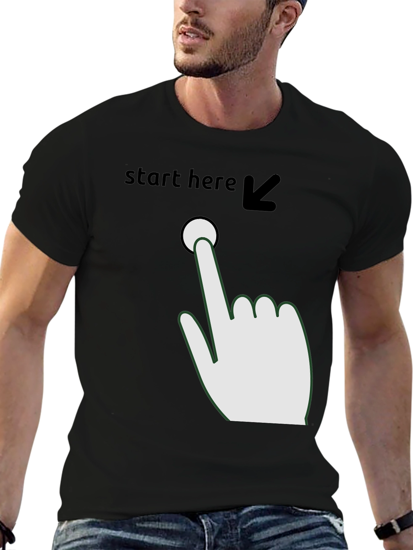 Black Start Here Graphic Tee - Funny Novelty Shirt view 6