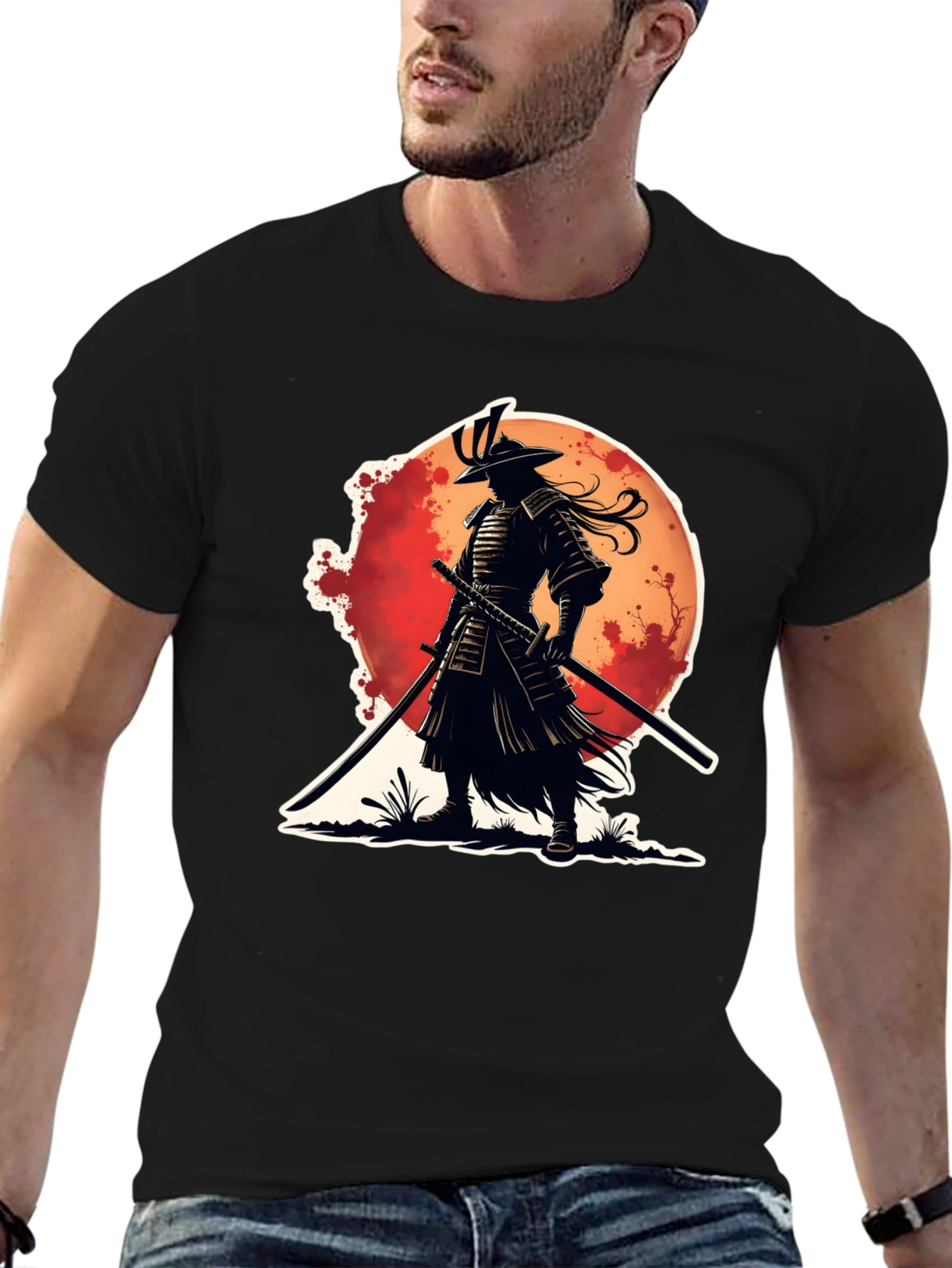 Black Samurai Warrior Graphic Tee - Black Cotton Blend view 6
