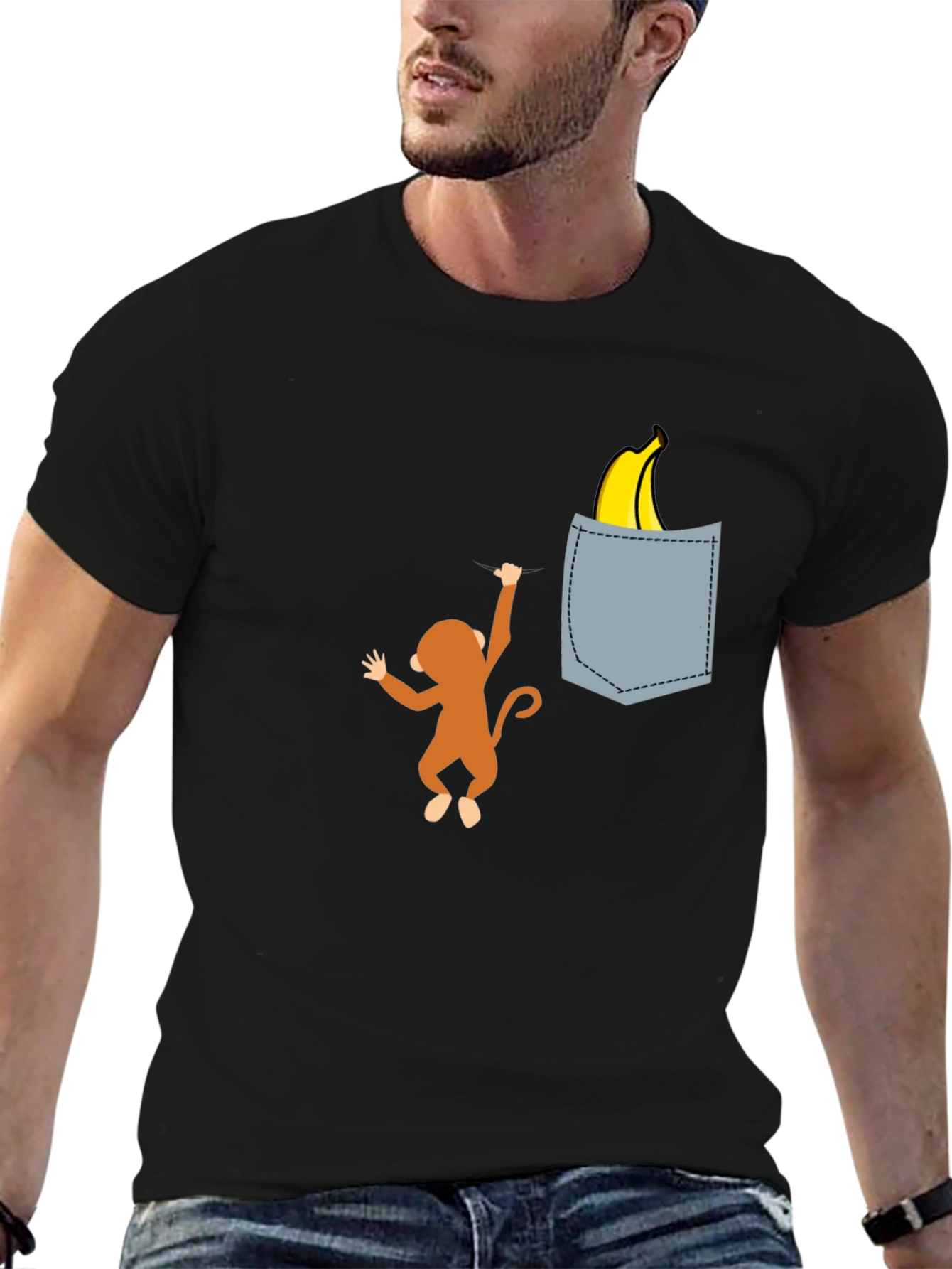 Black Monkey Banana Pocket T-Shirt - Novelty Graphic Tee view 6