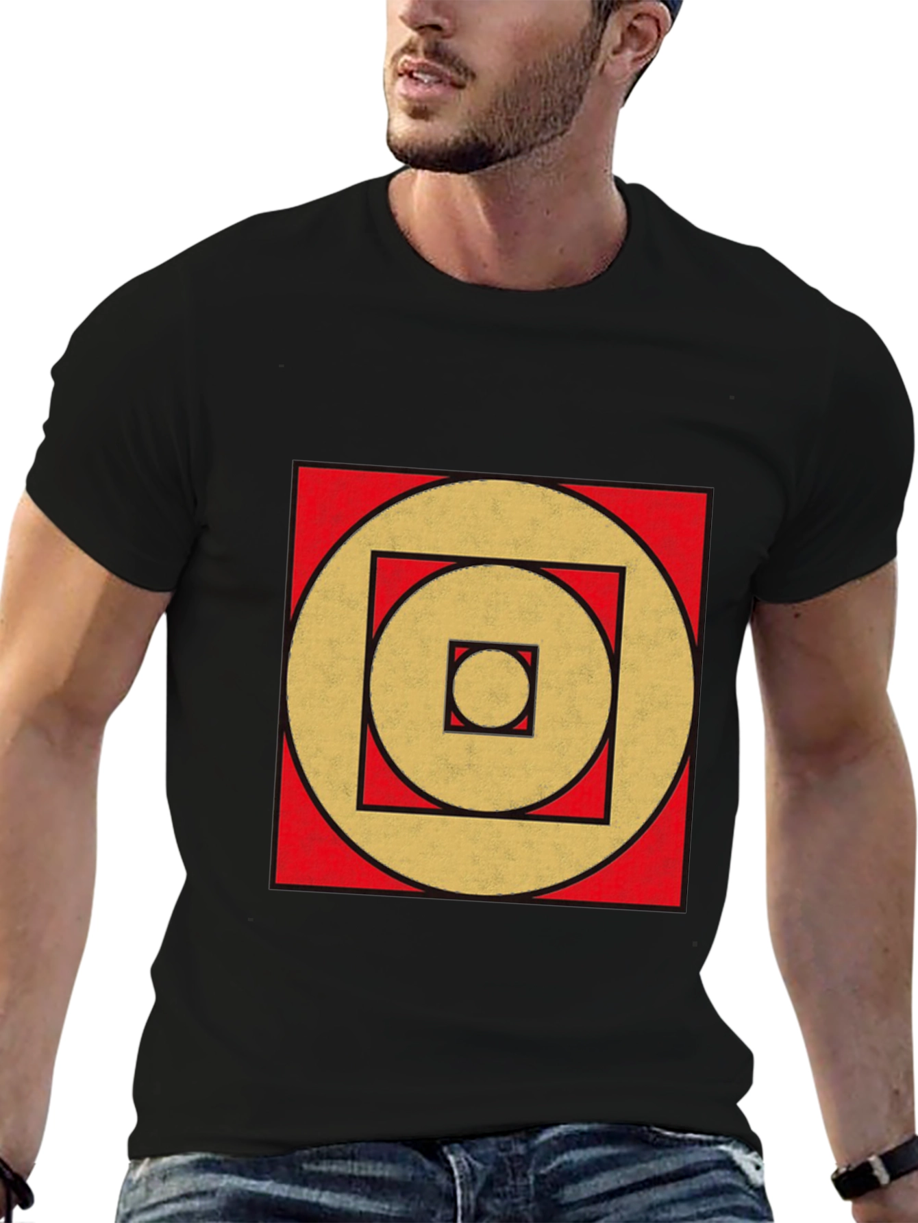 Black Geometric Gold Circle Square Black Tee view 6