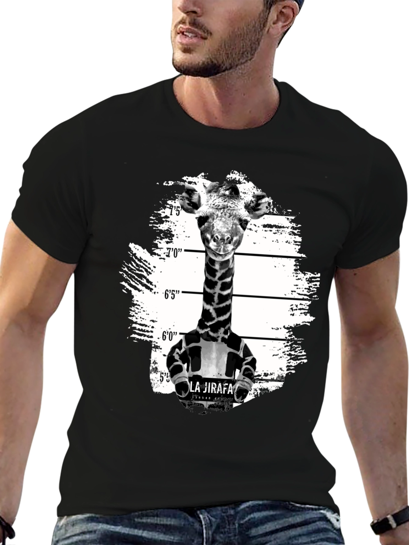 Black Giraffe Mugshot Graphic T-Shirt - Funny Animal Tee view 6