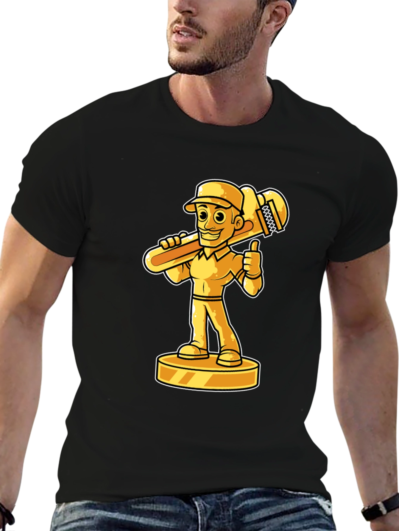Black Plumber Cartoon Graphic Tee view 6
