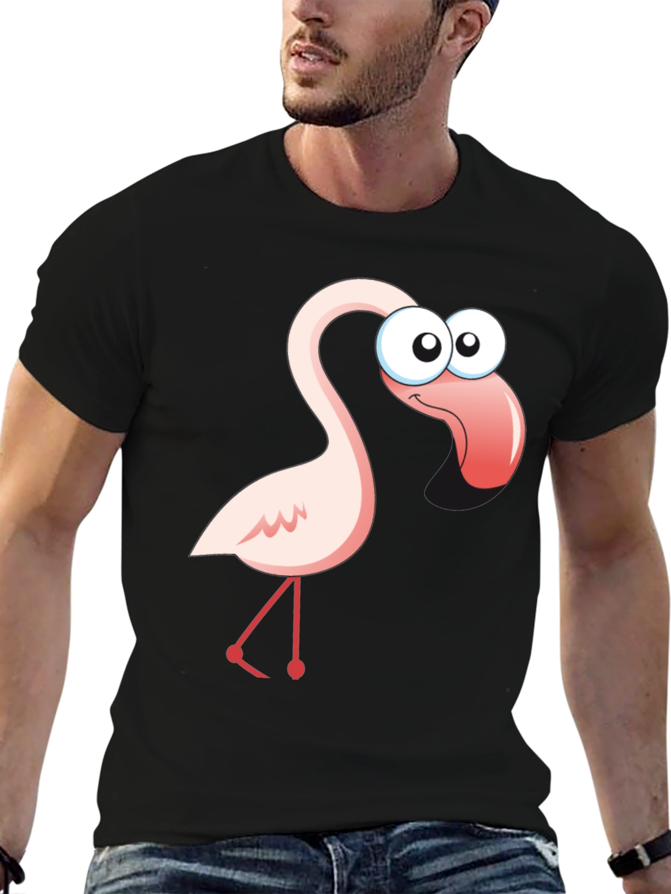 Black Cartoon Flamingo Graphic T-Shirt view 6
