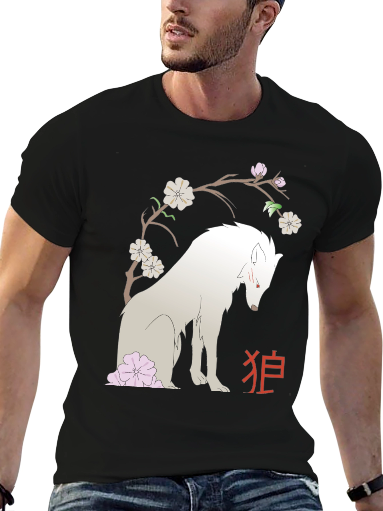 Black Wolf & Cherry Blossom Graphic Tee view 6