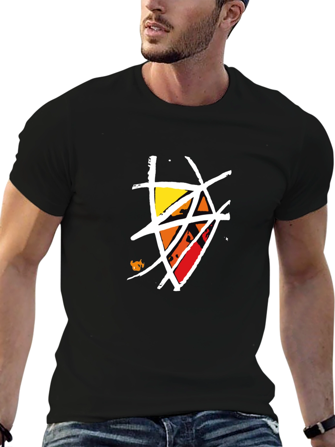 Black Abstract Graphic Print Black T-Shirt view 6