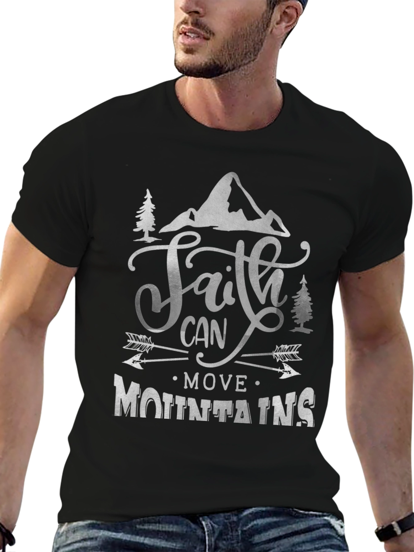 Black Faith Can Move Mountains Graphic Tee - Unisex view 6