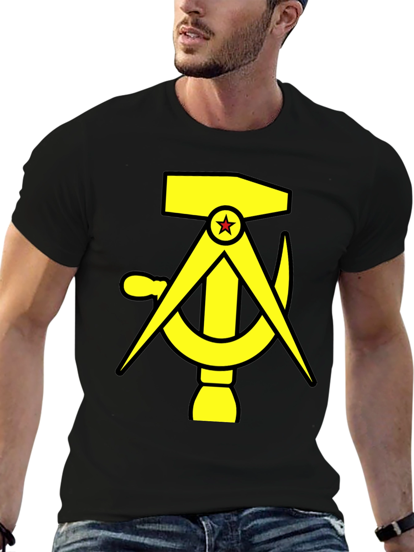 Black Hammer, Compass, and Sickle Black T-Shirt view 6
