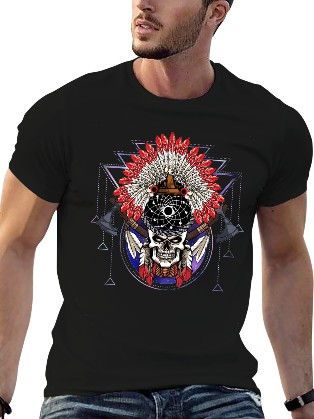 Black Skull Headdress Graphic Tee view 6