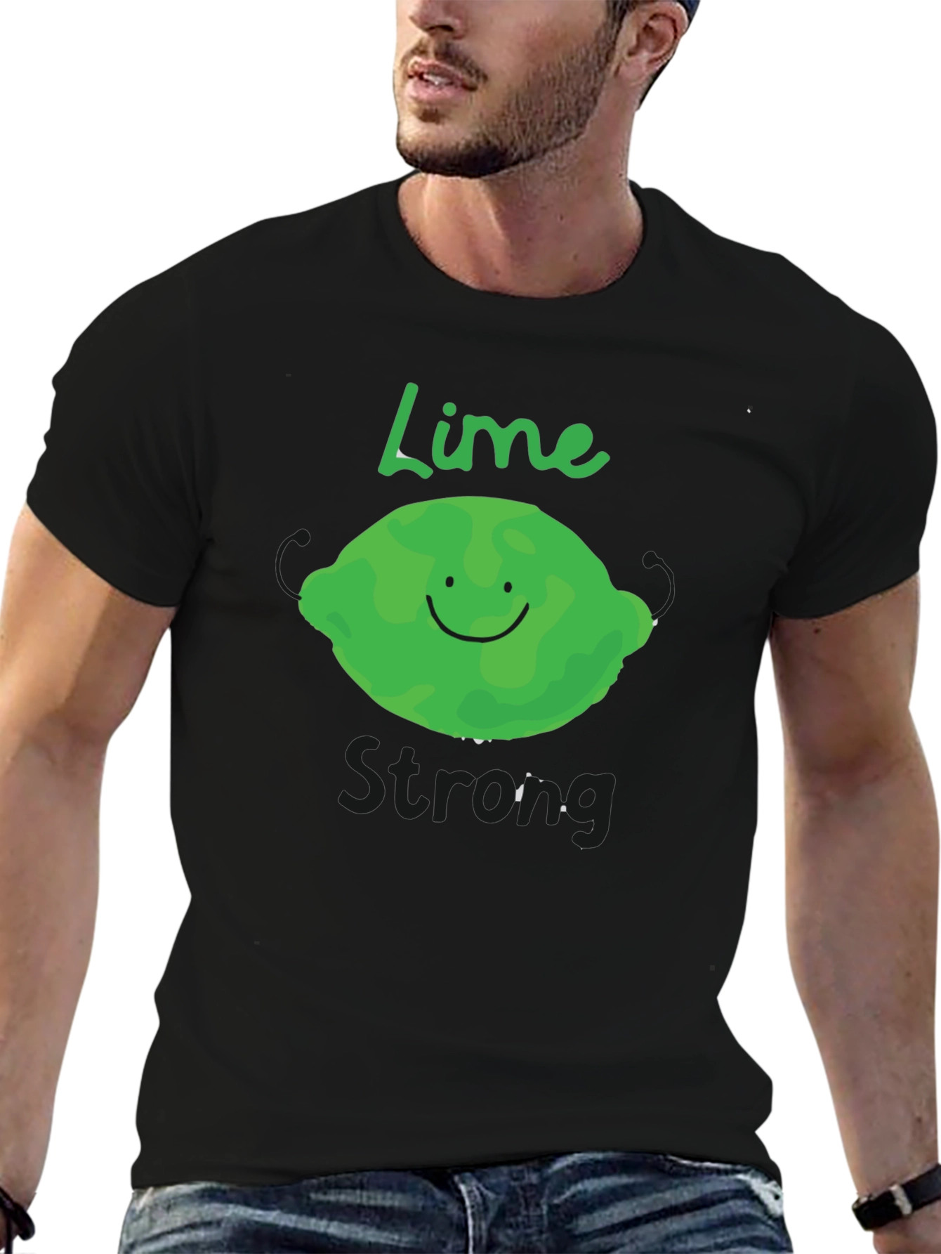 Black Lime Strong Black T-Shirt - Funny Fruit Graphic Tee view 6