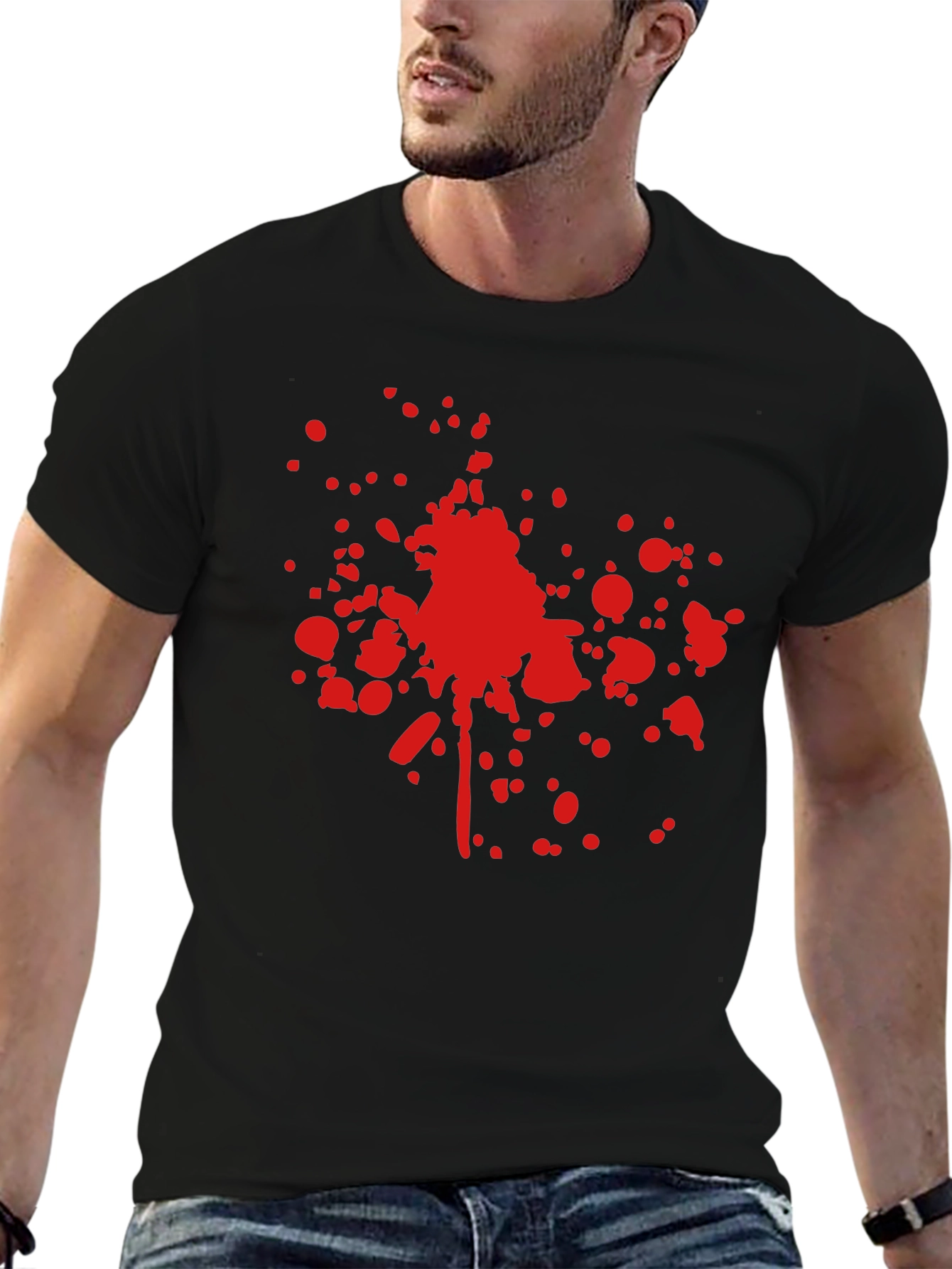 Black Red Splatter Print Black T-Shirt view 6