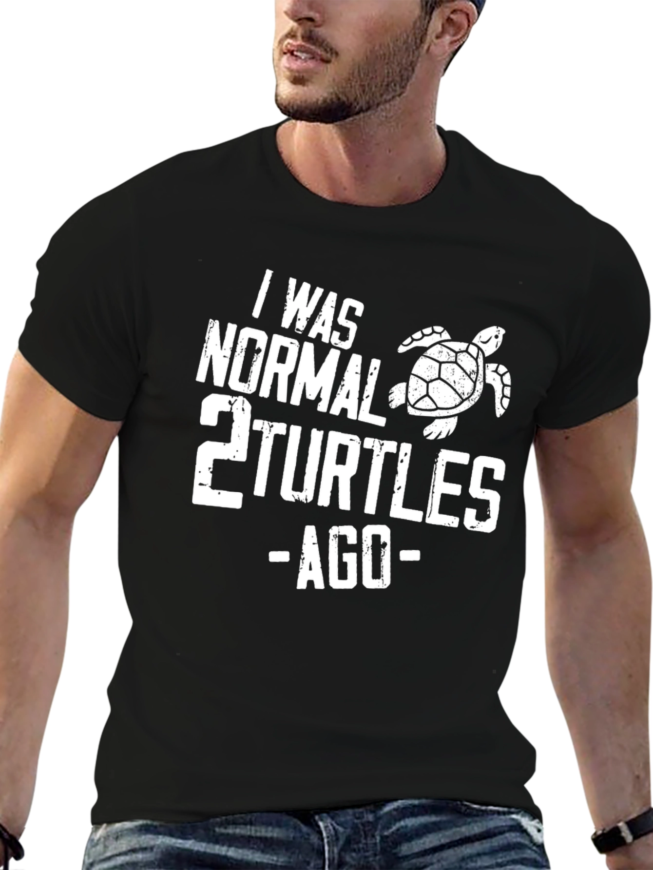 Black Funny Turtle Graphic T-Shirt - "I Was Normal 2 Turtles Ago" view 6