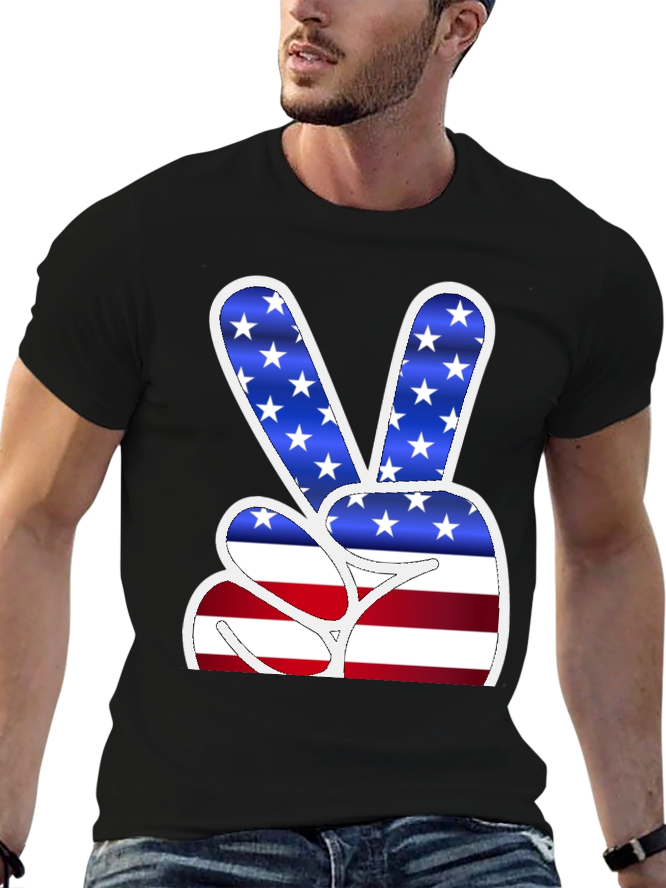 Black American Flag Peace Sign Graphic T-Shirt view 6