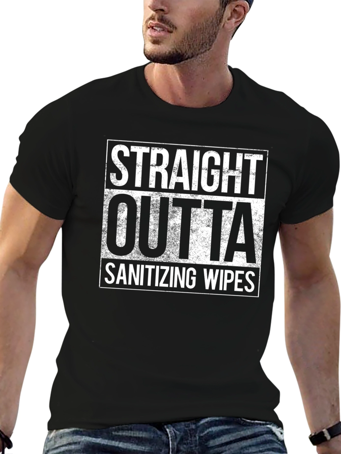 Black Straight Outta Sanitizing Wipes T-Shirt view 6