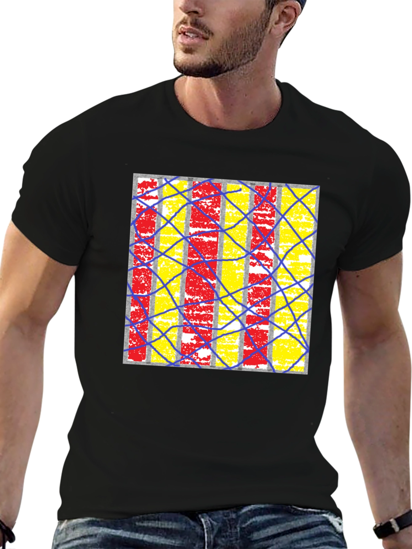 Black Abstract Graphic Print Crew Neck T-Shirt view 6