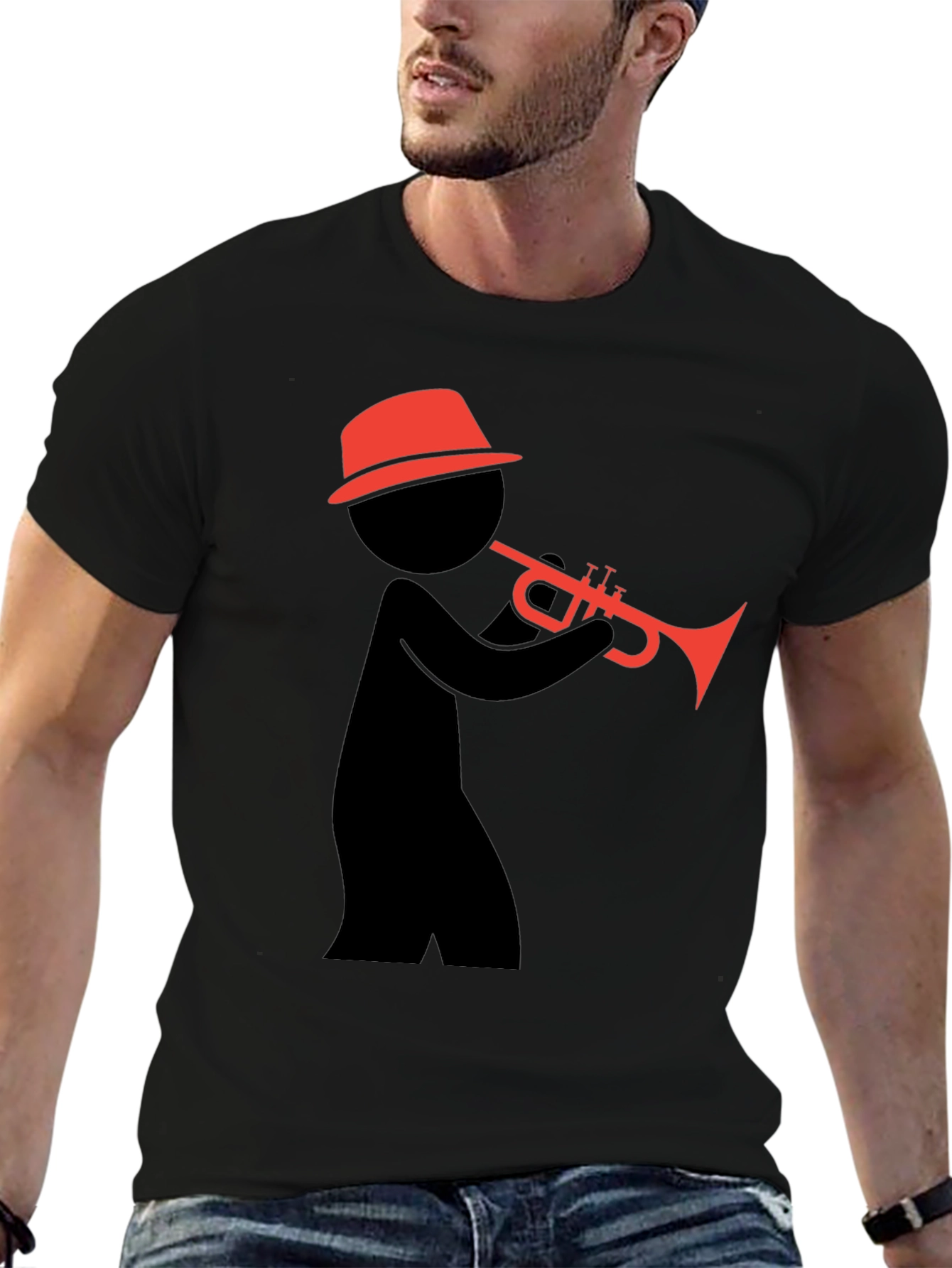 Black Cool Black T-Shirt with Trumpet Player Graphic view 6