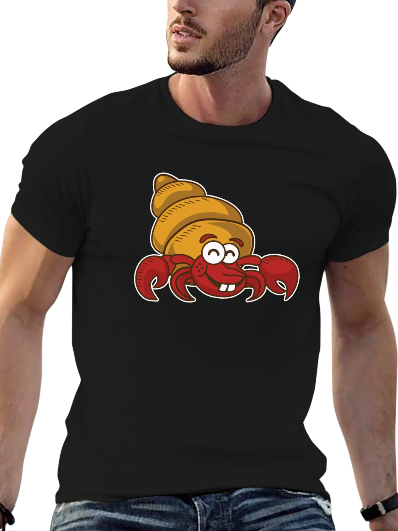 Black Cartoon Hermit Crab Graphic T-Shirt view 6