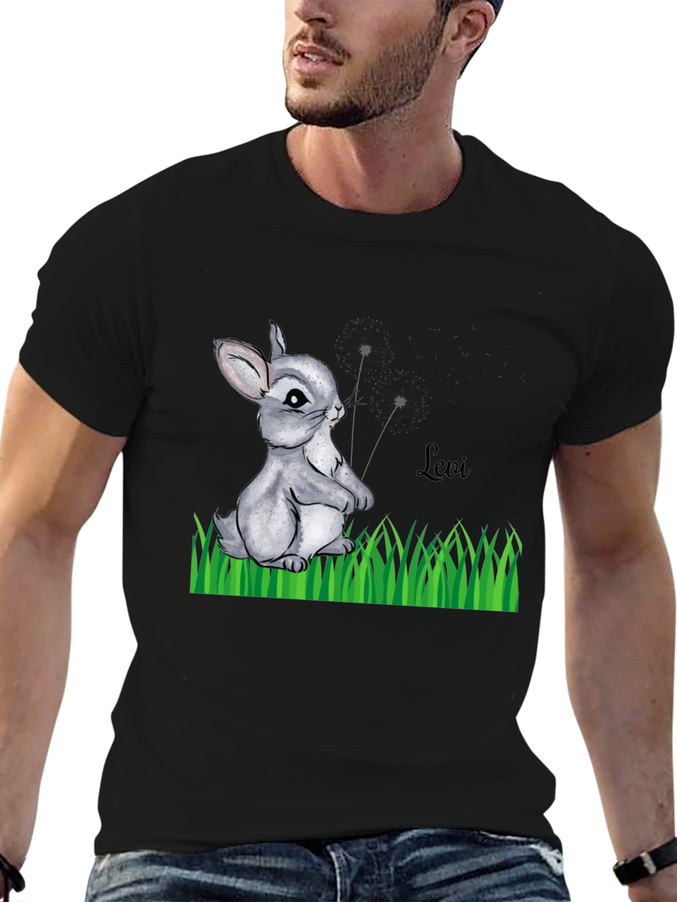 Black Bunny "Levi" Graphic Print Black T-Shirt view 6