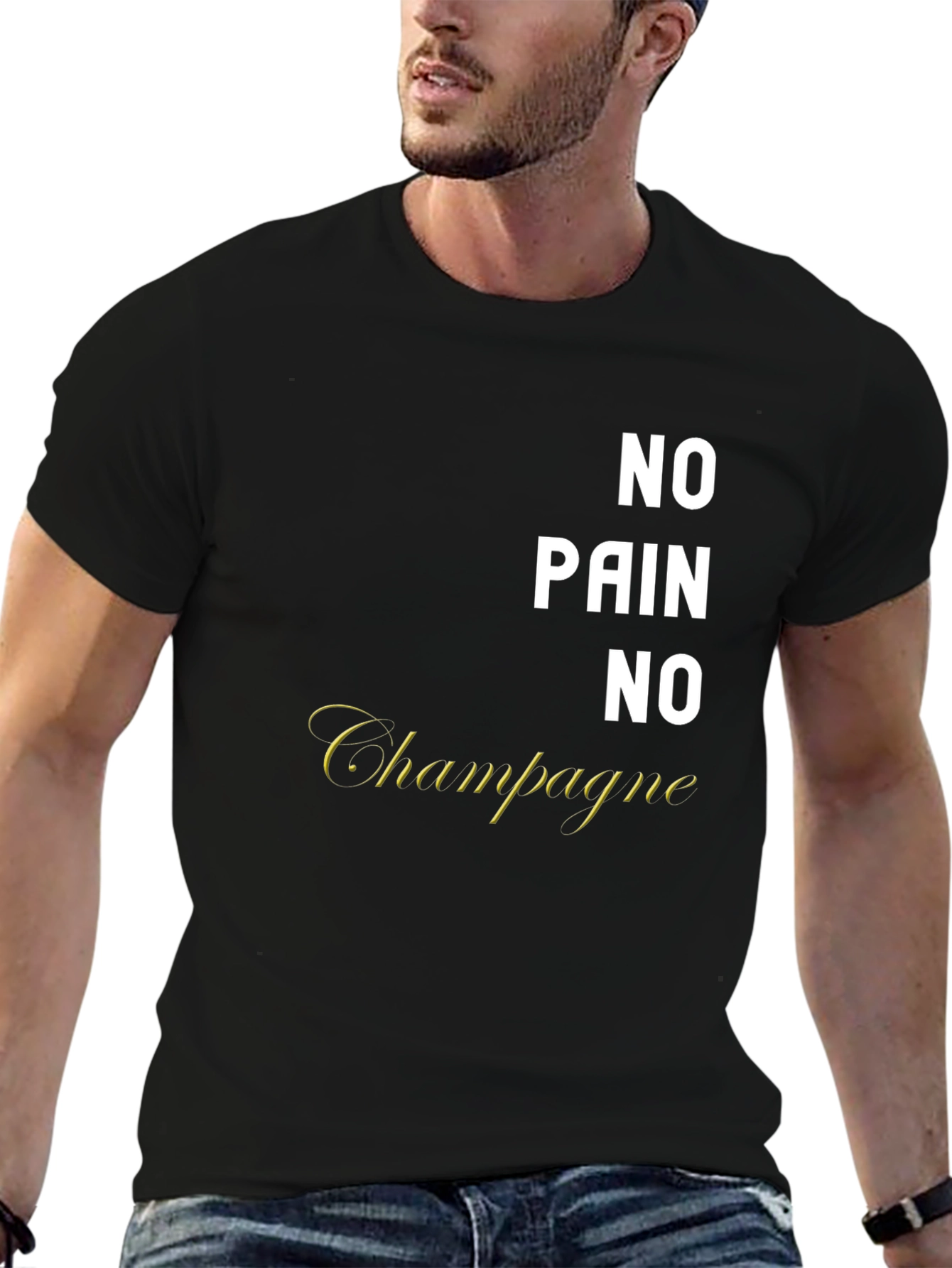 Black No Pain No Champagne Graphic T-Shirt view 6