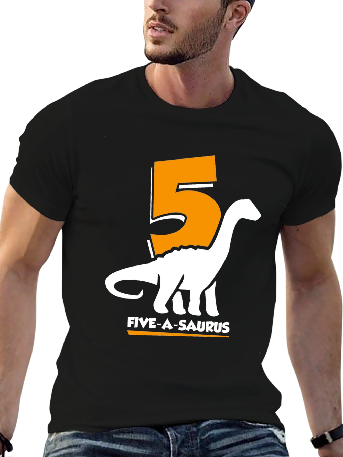 Black Five-a-Saurus Birthday T-Shirt view 6