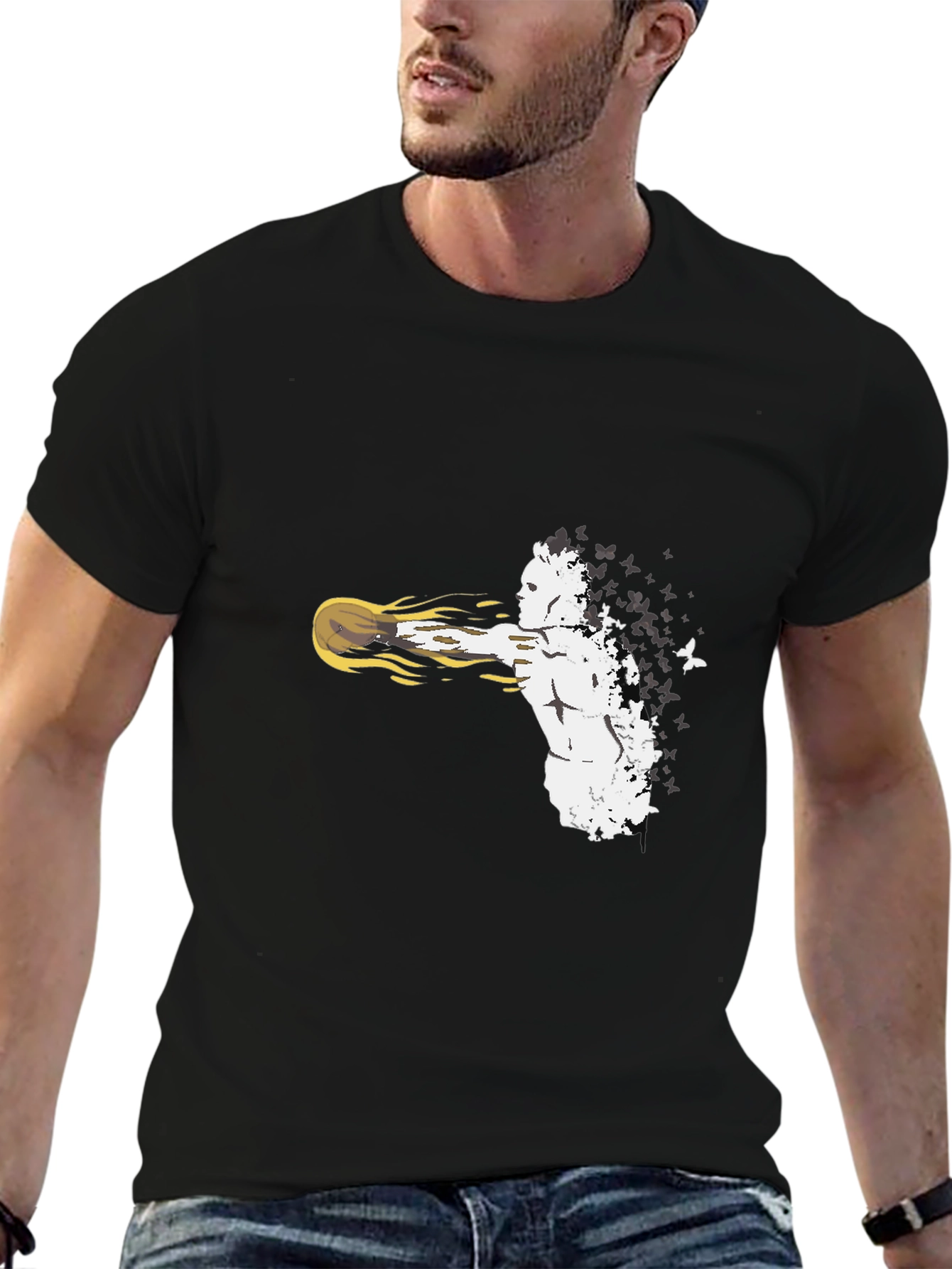 Black Abstract Fighter Black T-Shirt view 6