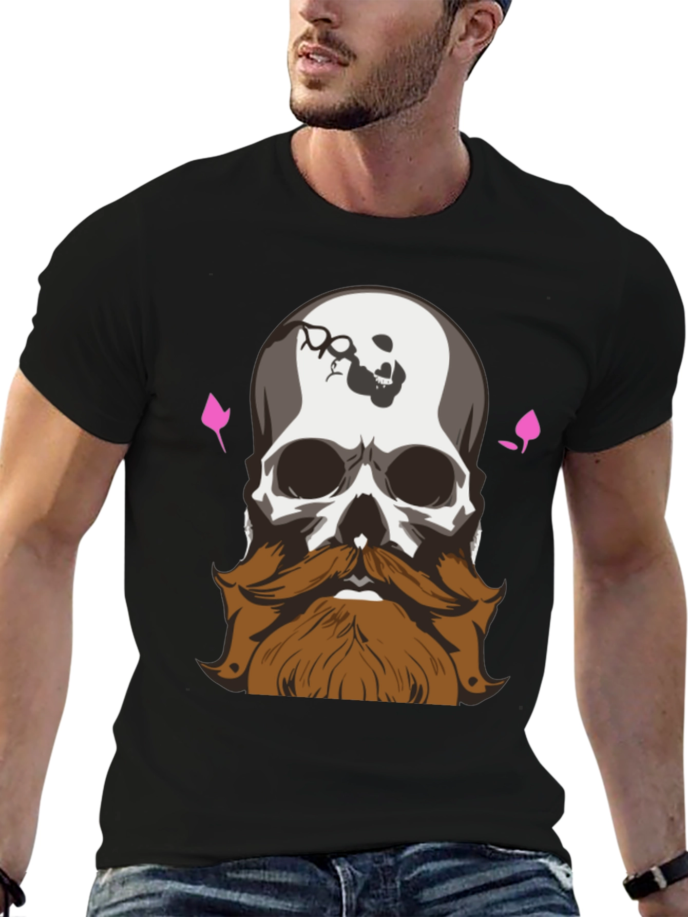 Black Skull and Beard Graphic Print T-Shirt view 6