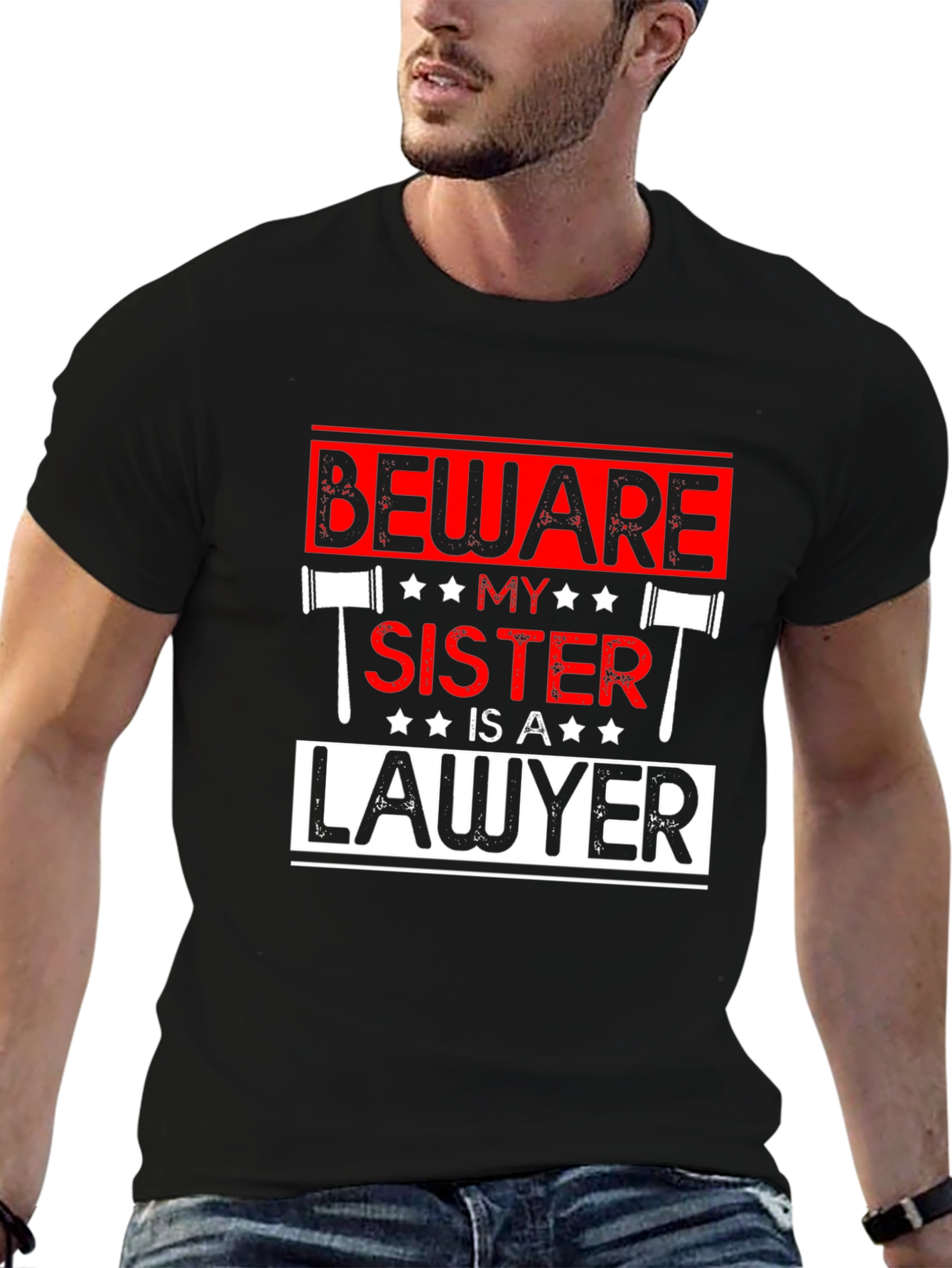 Black Beware My Sister Is A Lawyer T-Shirt view 6