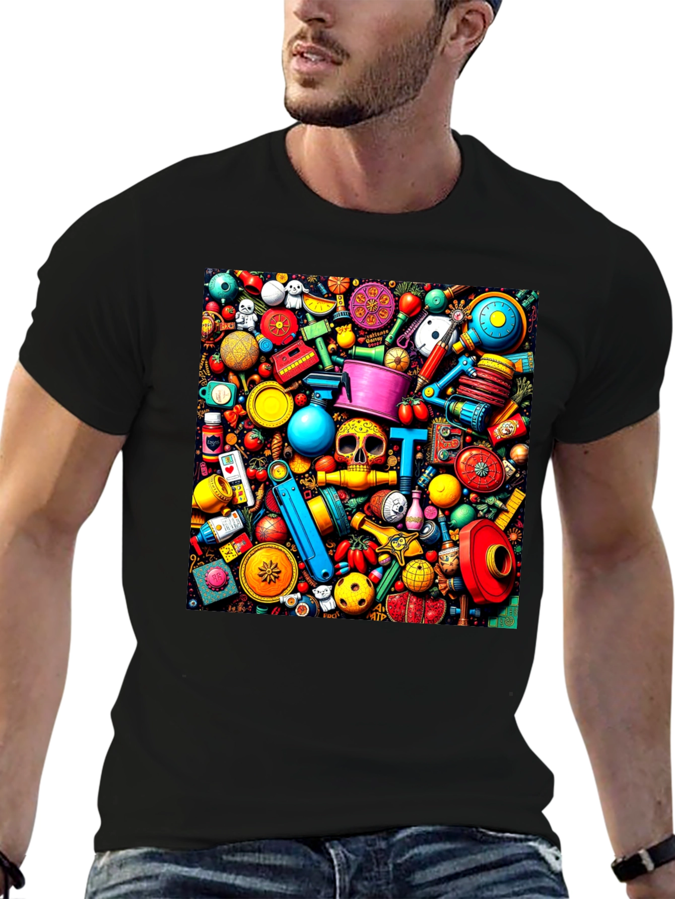 Black Colorful Doodles T-Shirt view 6