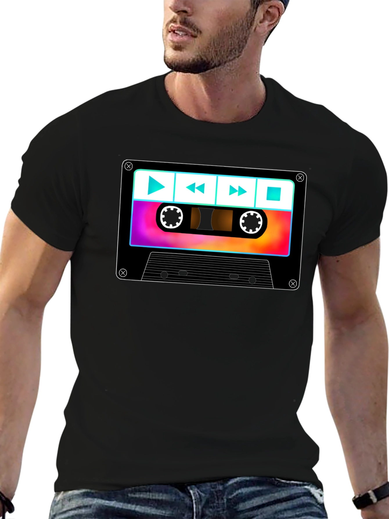Black Retro Cassette Tape Graphic T-Shirt view 6