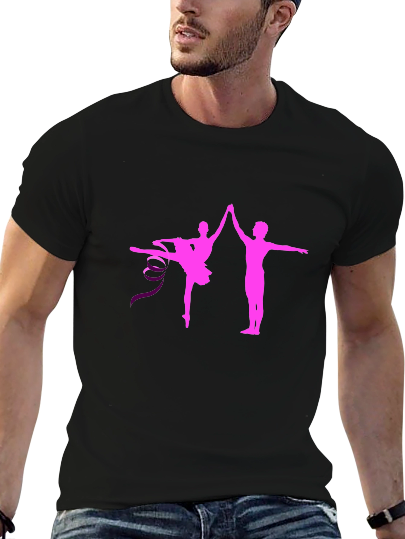 Black Ballet Dance Graphic Tee - Pink Silhouette view 6