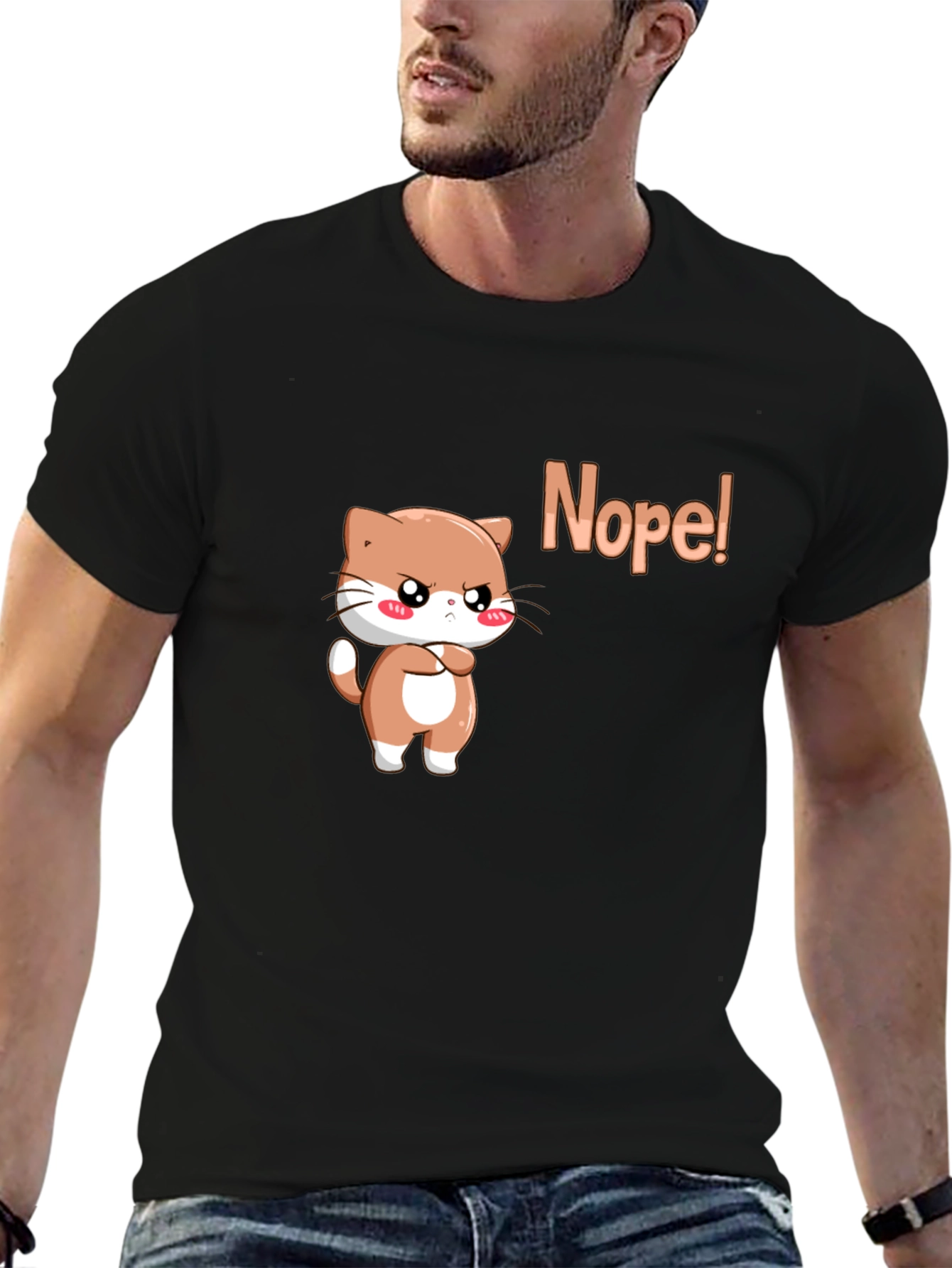 Black Nope Cat Graphic Tee - Trendy Cute T-Shirt view 6