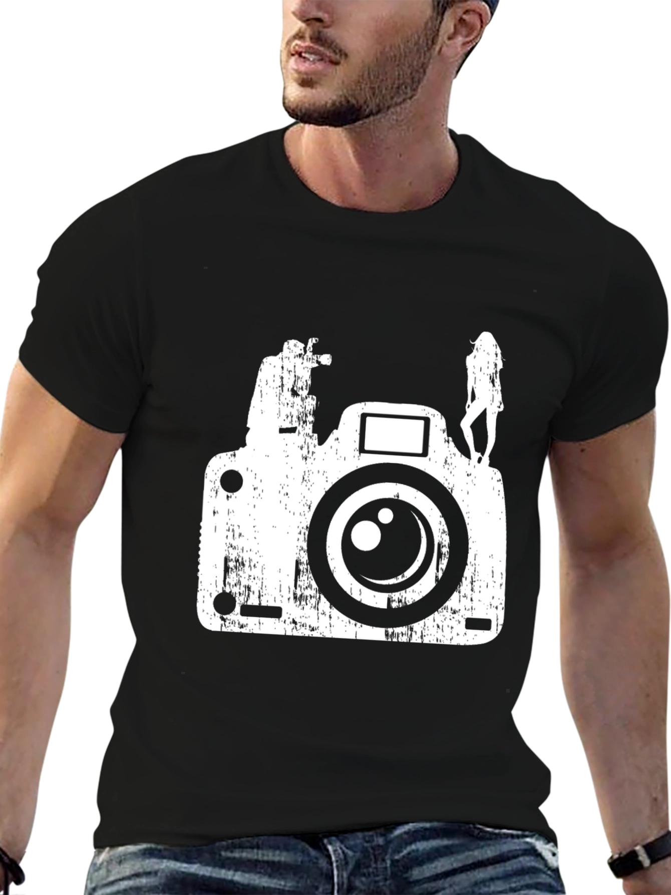Distressed Camera Graphic Tee - Black - 6