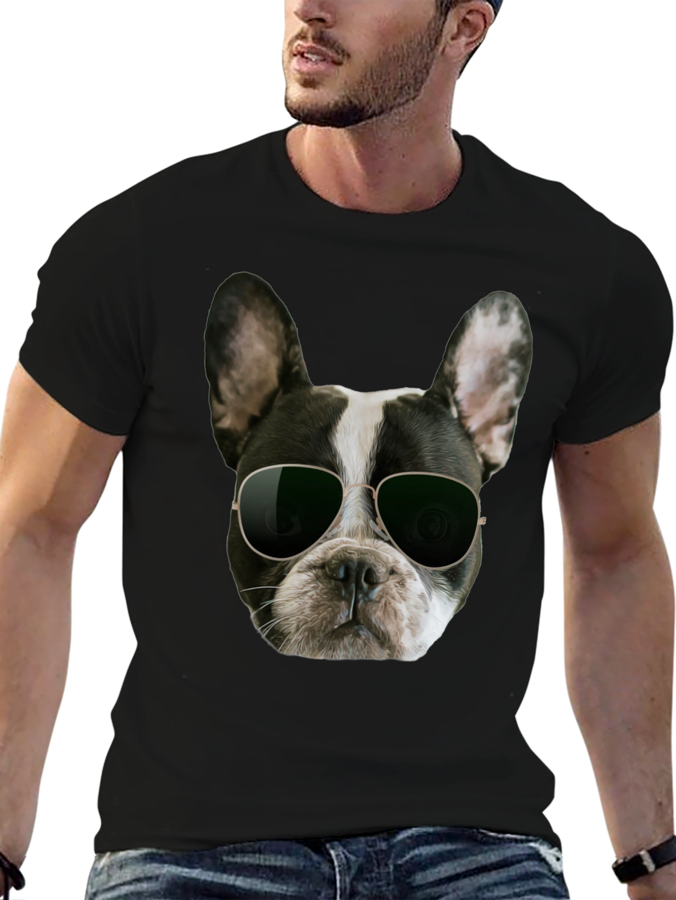 Black Cool Dog Graphic T-Shirt - Black Cotton Blend view 6