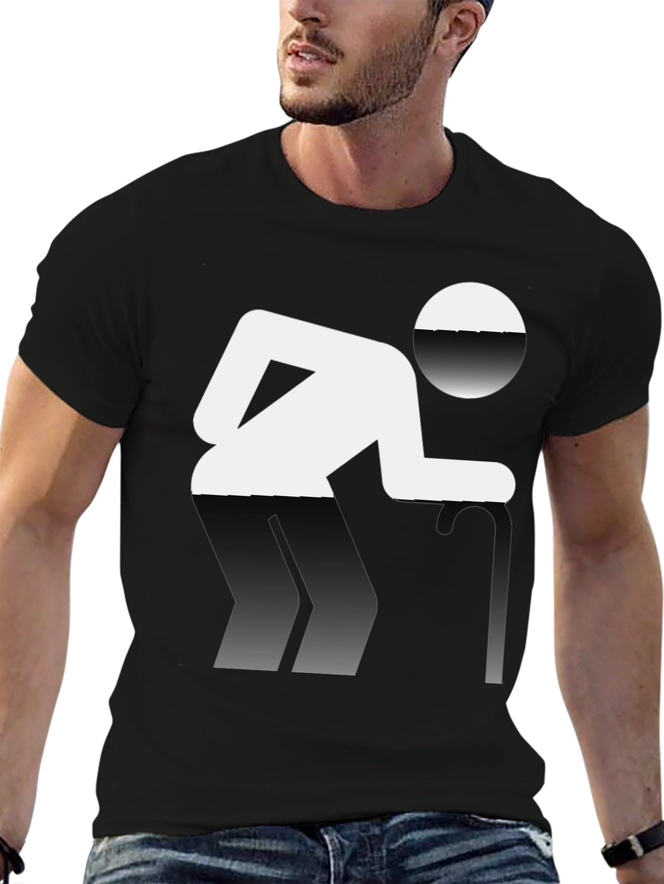 Black Novelty T-Shirt: Funny Pictogram Design, Black Cotton Tee view 6