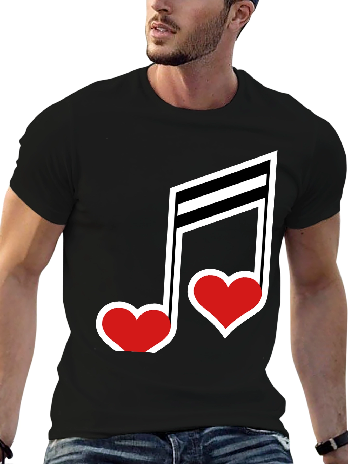 Black Musical Heart Note Graphic Tee - Black Cotton T-Shirt view 6