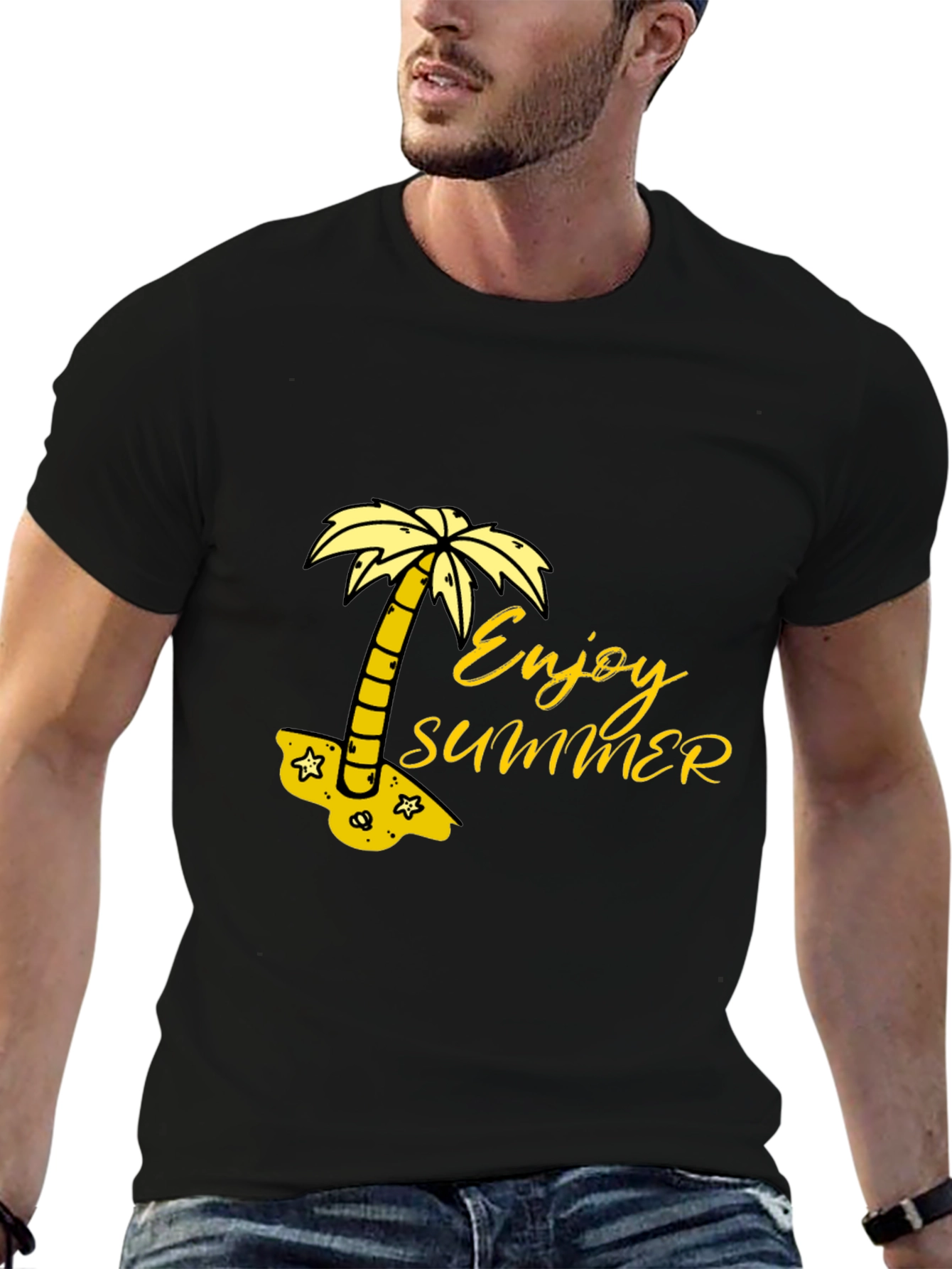 Black Enjoy Summer Black T-Shirt - Palm Tree Graphic Tee view 6