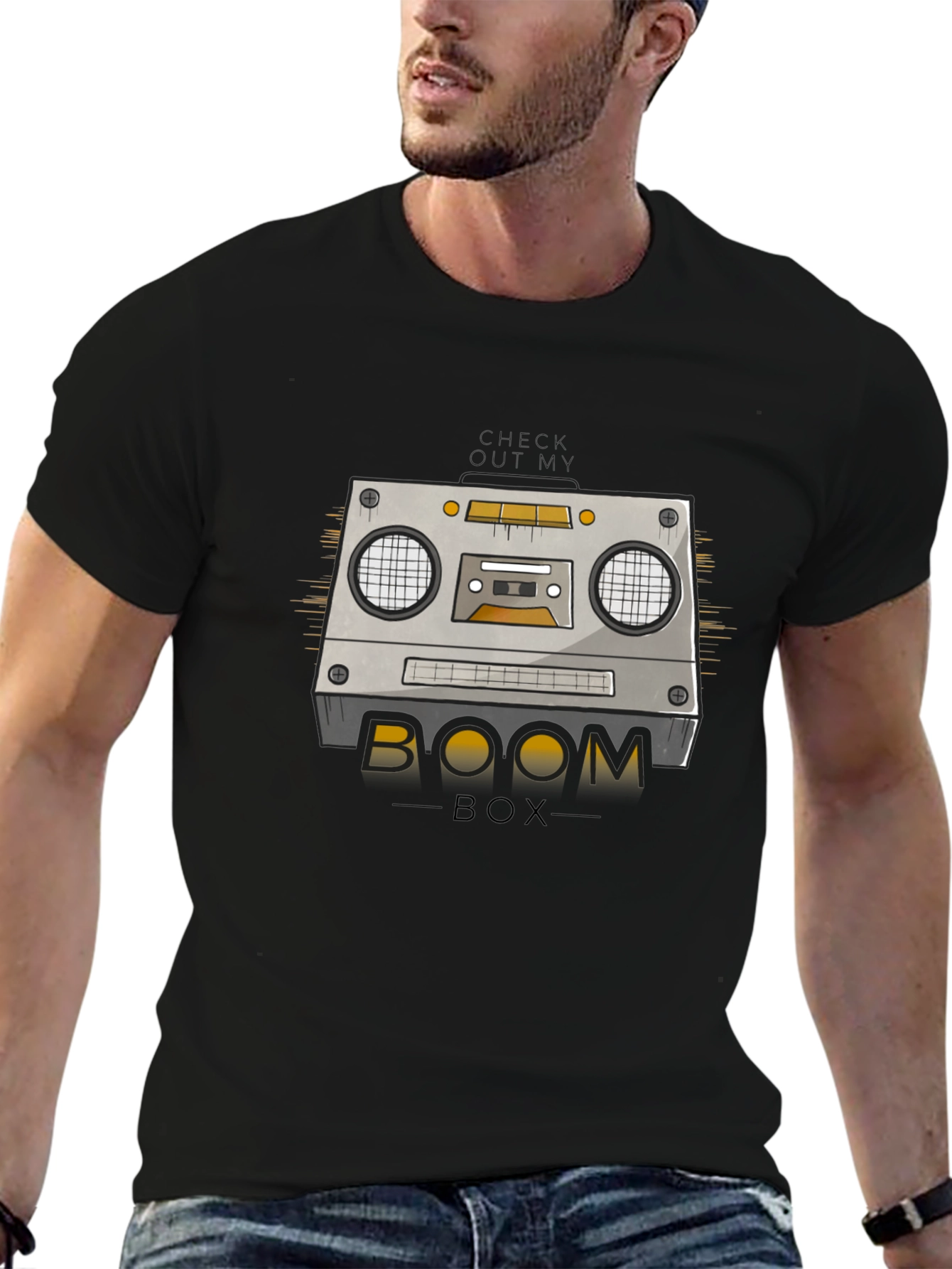 Black Retro Boombox Graphic T-Shirt - Vintage Music Style view 6