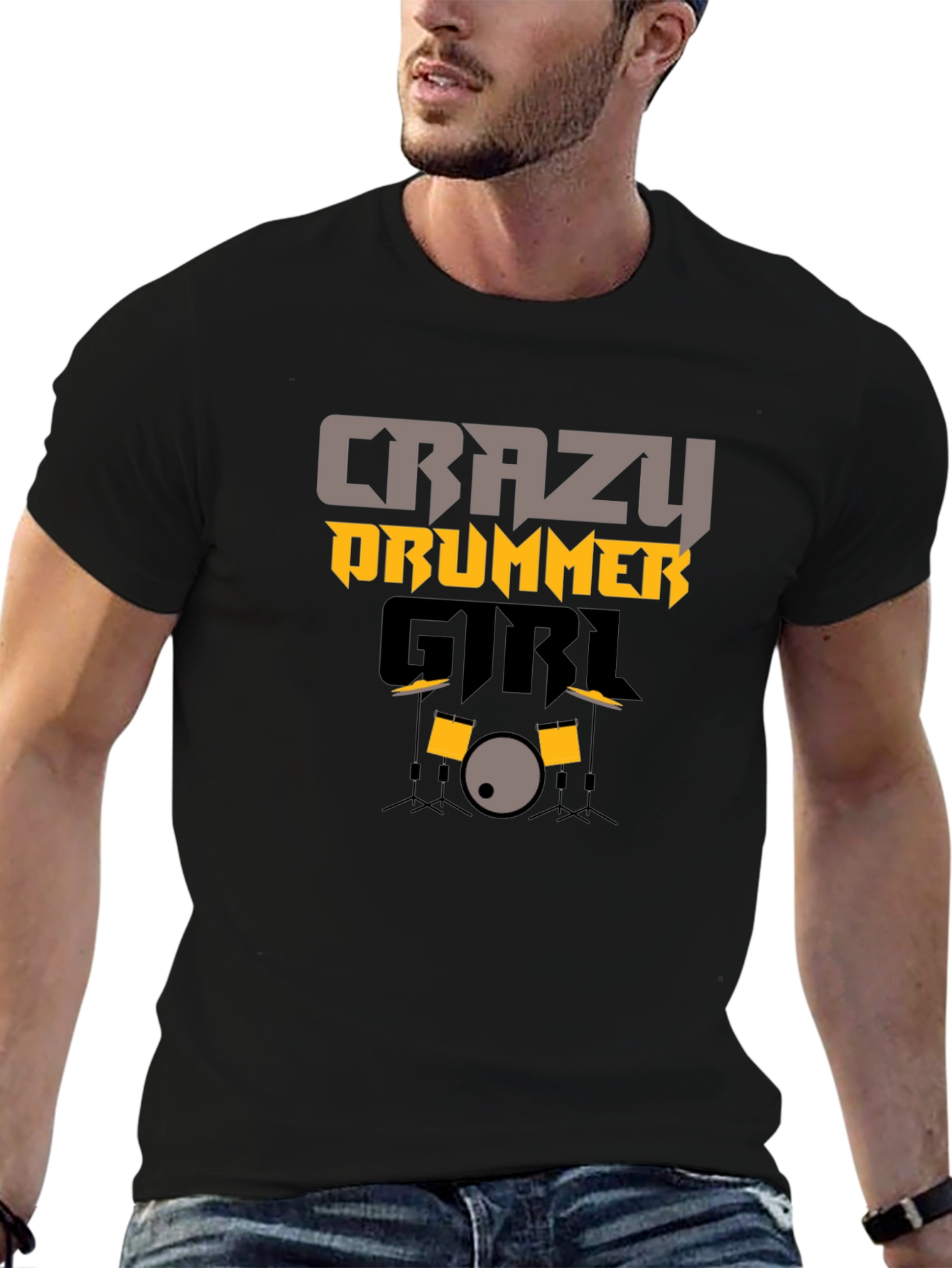 Black Crazy Drummer Girl Graphic Tee view 6