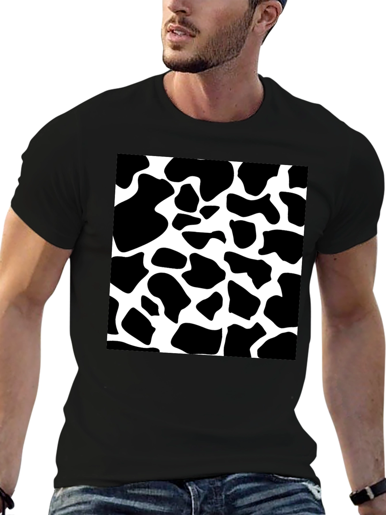 Black Cow Print Graphic Black T-Shirt view 6